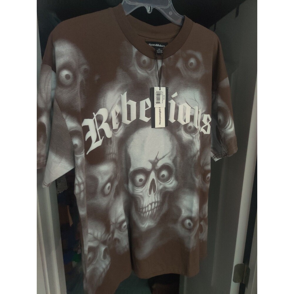 BrandMakers Rebellious Skull‎ Graphic T-Shirt Crew Neck Short Sleeve Brown L